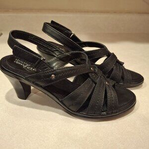 Strictly Comfort Womens Leather Black Strap Block Heel Sandal  6 1/2 M